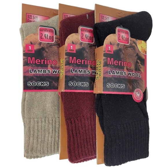 Women Merino Lamb Wool Socks, Warm Winter Crew Boots Socks, 3 Pairs, NWT - Picture 1 of 3